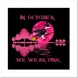 Unicorn Witch In October We Wear Pink Guitar Shadow Posters and Art